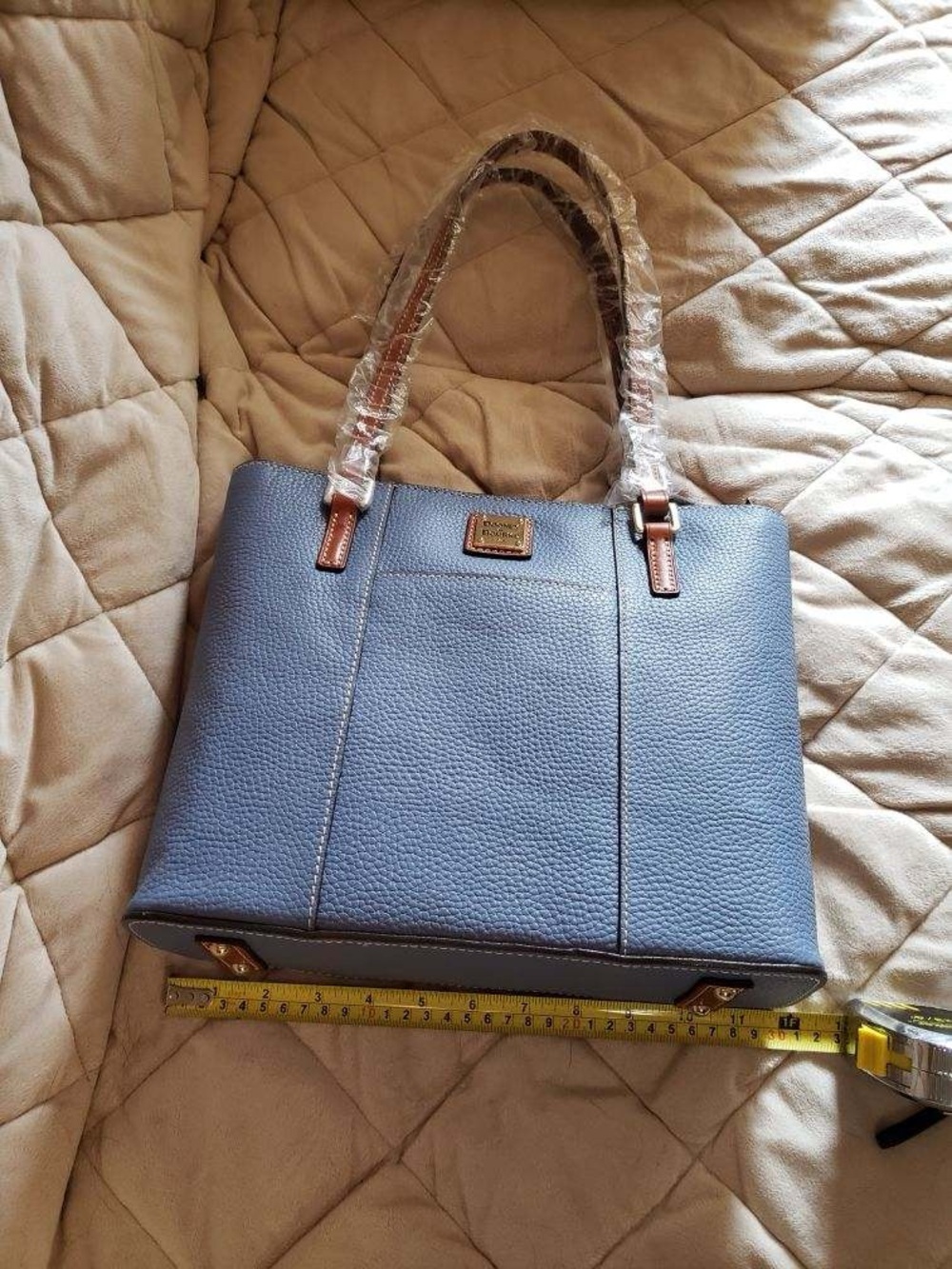 Dooney Blue Tote Bag with Brown Handles - Women's Handbag - Picture 1 of 4